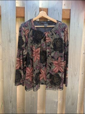 Floral Cardigan And Tank Set with Beaded Hem
